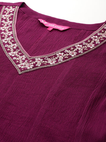 Varanga Women Purple Zari Embroidered Anarkali Set with Dupatta